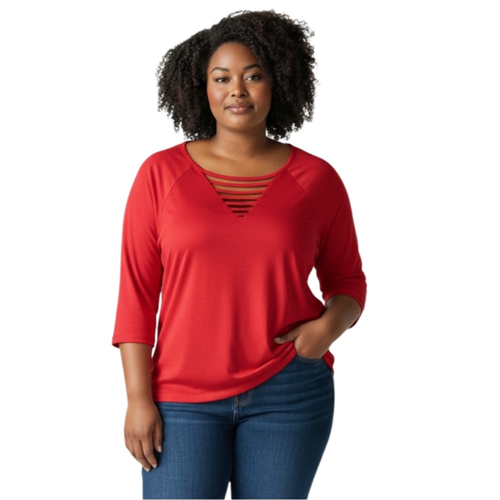 Cato Vibrant Red Striped Neck Blouse